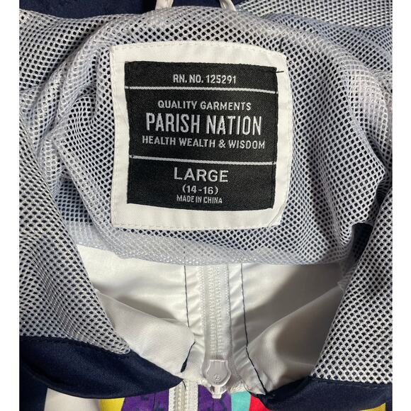 Parish Nation Boys Jacket L Hooded Logo Color Block Full Zip Pockets Lightweight - Picture 2 of 13
